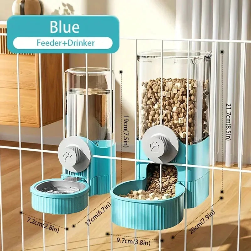 2025 Hanging Cat Dog Automatic Food Feeder/Water Dispenser, Gravity Pet Auto Feeder Waterer Set with Container Bowl for Cage