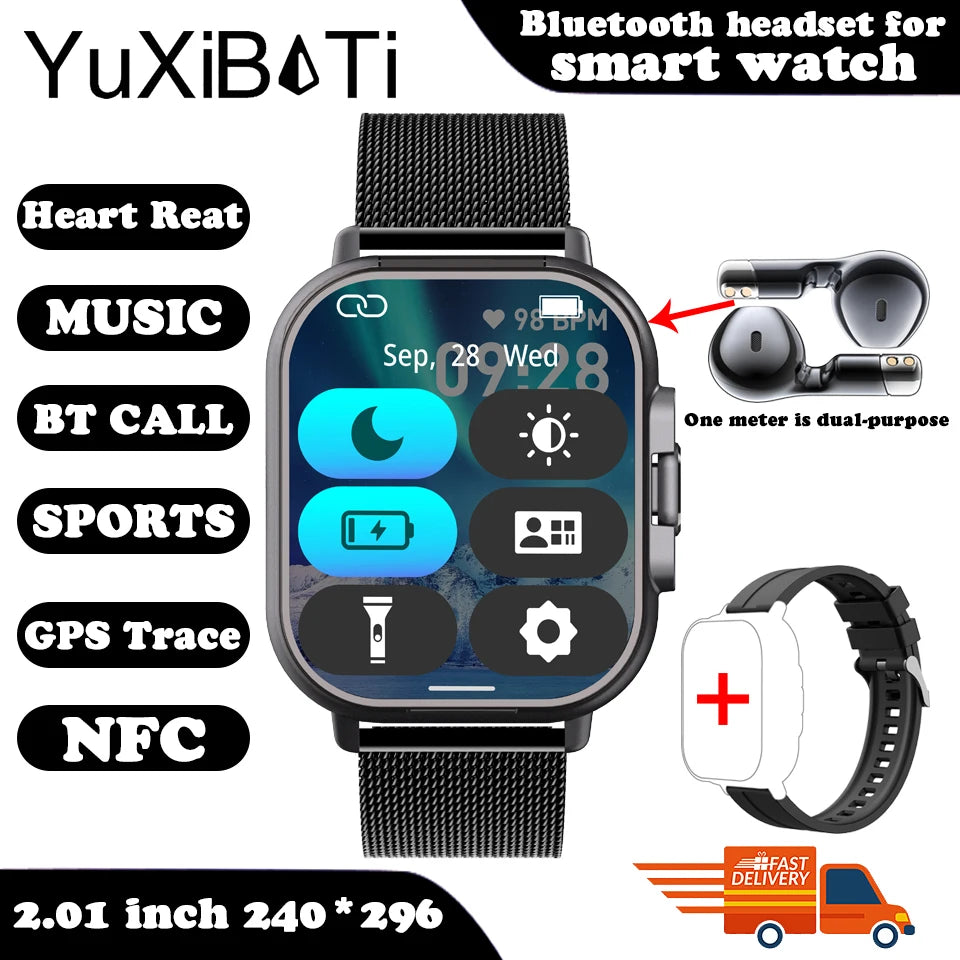 TWS 2-in-1 With Headset Smart Watch Bluetooth Call Men Watch GPS Track SmartWatch Heart Rate Monitor Play Music Watch