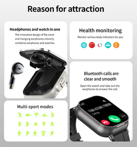 TWS 2-in-1 With Headset Smart Watch Bluetooth Call Men Watch GPS Track SmartWatch Heart Rate Monitor Play Music Watch