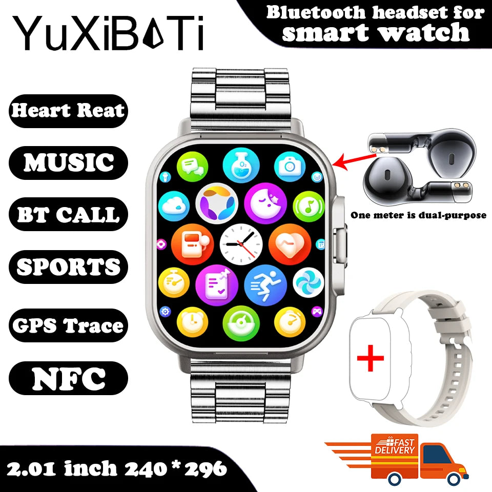 TWS 2-in-1 With Headset Smart Watch Bluetooth Call Men Watch GPS Track SmartWatch Heart Rate Monitor Play Music Watch