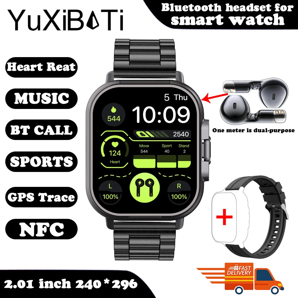 TWS 2-in-1 With Headset Smart Watch Bluetooth Call Men Watch GPS Track SmartWatch Heart Rate Monitor Play Music Watch